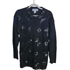 Vintage Black Fully Beaded Tunic Sweater Dress Size S